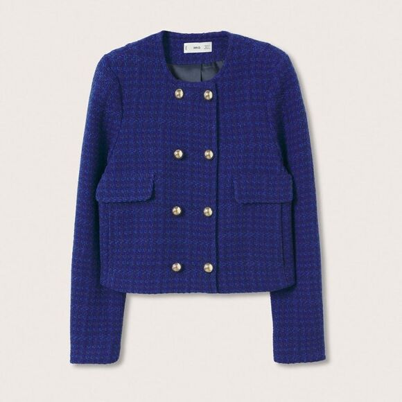 Mango Cropped Tweed Blazer New - Picture 4 of 10